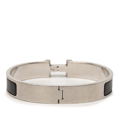 Hermes Click PM Bangle Bracelet Silver Black Metal