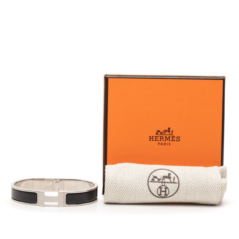 Hermes Click PM Bangle Bracelet Silver Black Metal