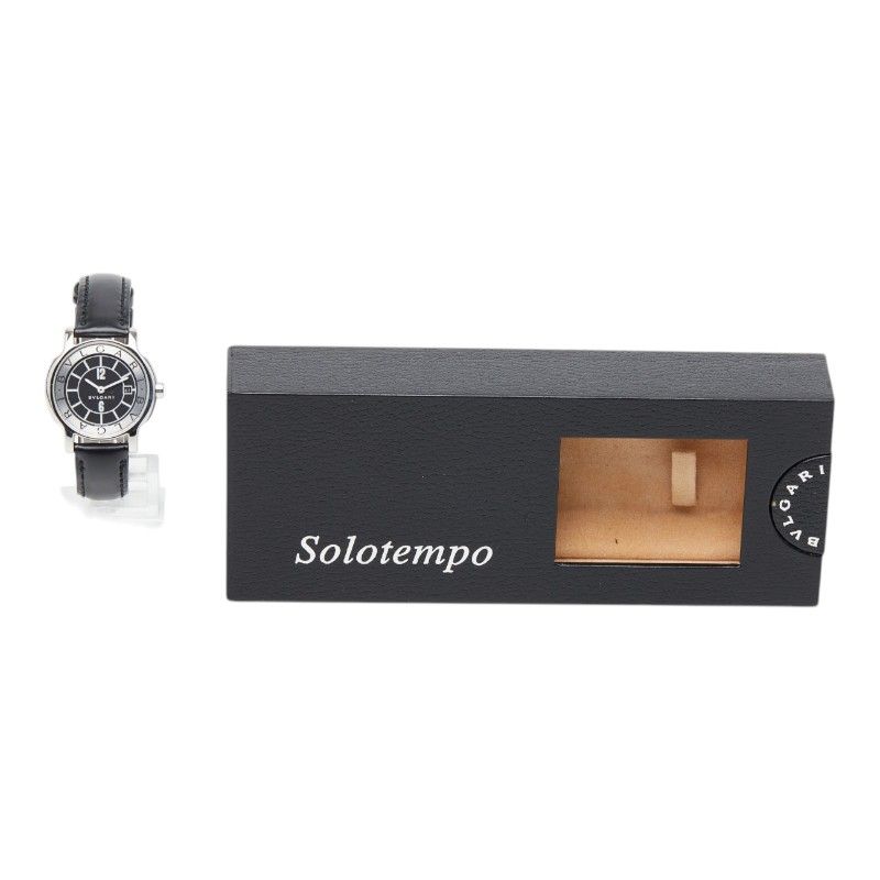 Bvlgari Solo Tempo Watch Silver Black Stainless Steel Leather
