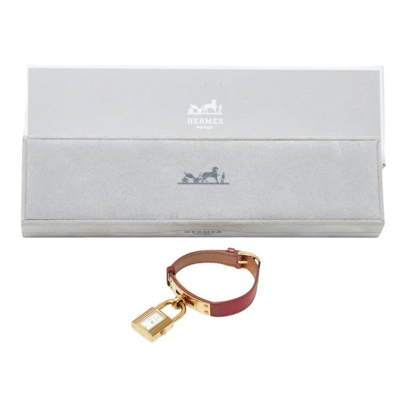 Hermes Kelly Watch Gold Red Stainless Steel Leather