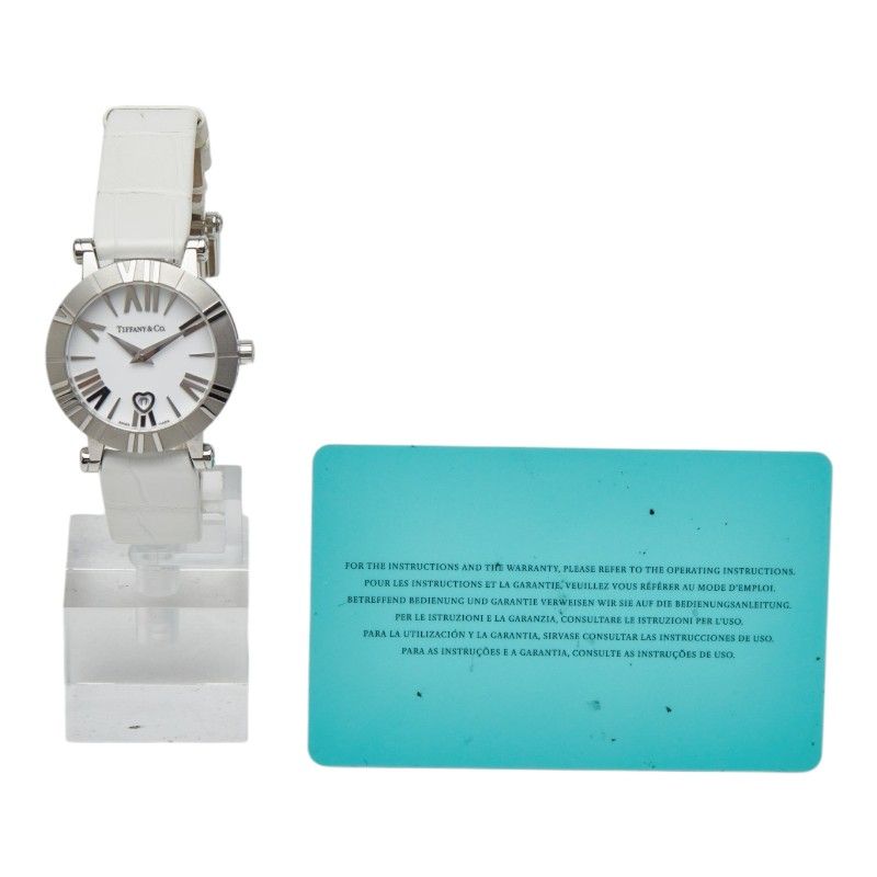 Tiffany & Co Atlas Dome Watch Silver White Stainless Steel Leather