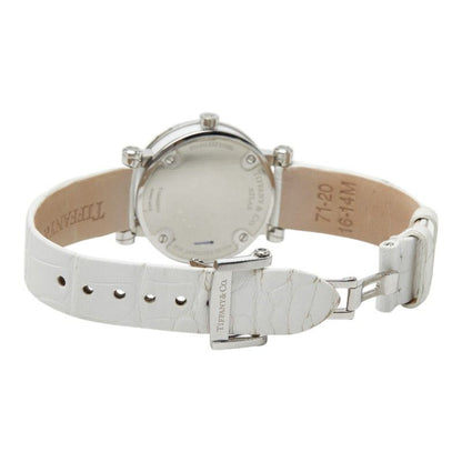 Tiffany & Co Atlas Dome Watch Silver White Stainless Steel Leather