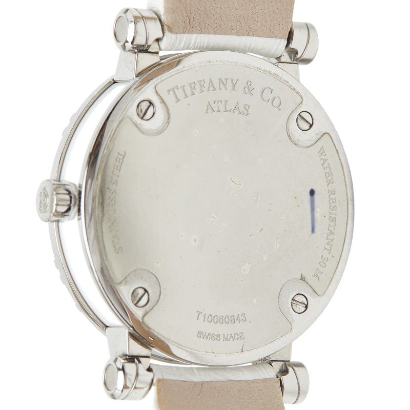 Tiffany & Co Atlas Dome Watch Silver White Stainless Steel Leather
