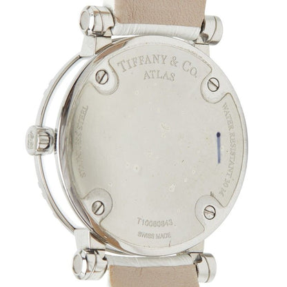 Tiffany & Co Atlas Dome Watch Silver White Stainless Steel Leather