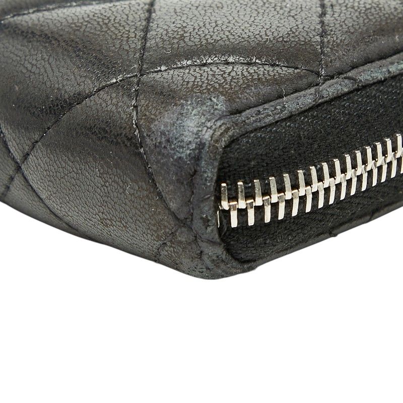 Chanel Quilted CC Logo Zip Around Wallet Black Lambskin