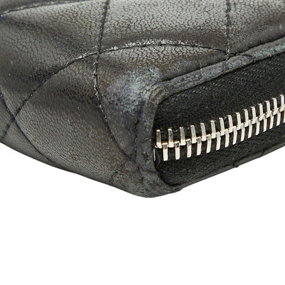 Chanel Quilted CC Logo Zip Around Wallet Black Lambskin