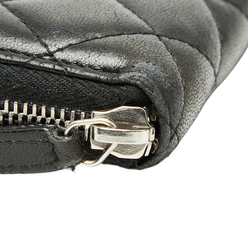 Chanel Quilted CC Logo Zip Around Wallet Black Lambskin