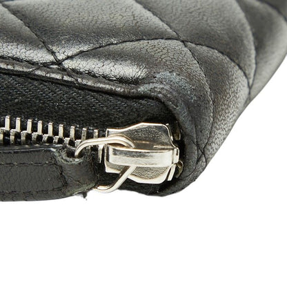 Chanel Quilted CC Logo Zip Around Wallet Black Lambskin