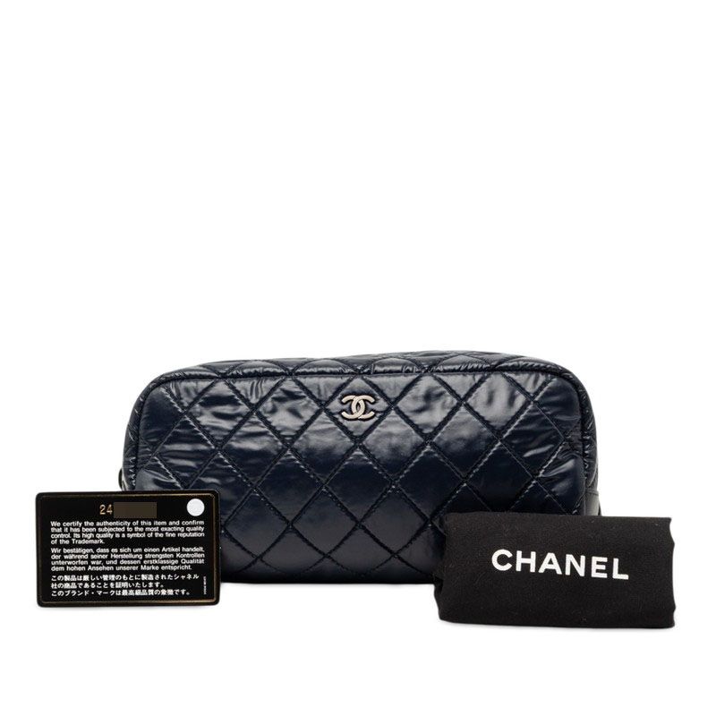 Chanel Coco Cocoon Pouch Case Navy Nylon Leather