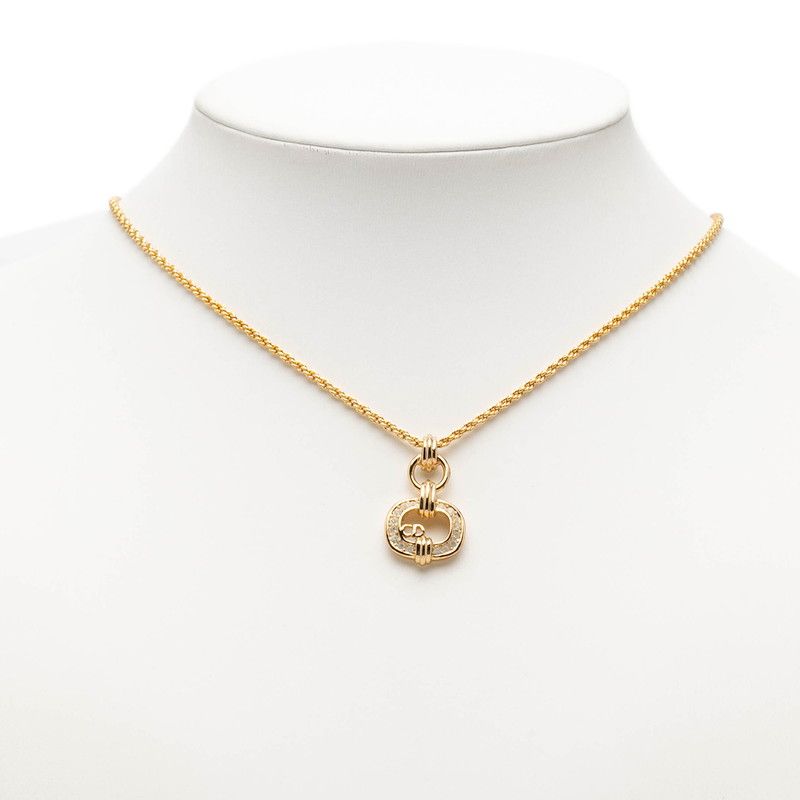 Dior Cdlogo Necklace Gold Plated Line Stone