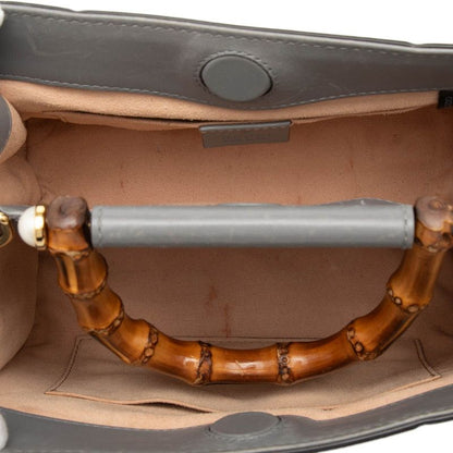 Gucci Bamboo Pearl 2-Way Shoulder Bag Gray Ivory Leather