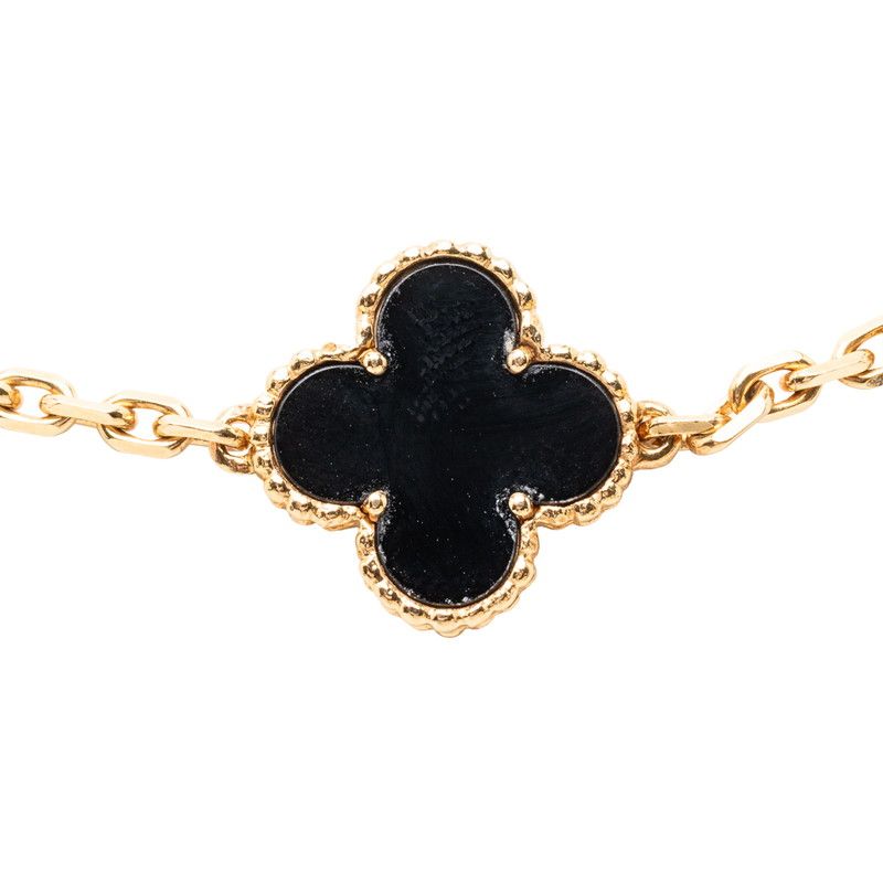 Van Cleef & Arpels Vintage Alhambra Necklace 10 Motifs Onyx 18k Yellow Gold