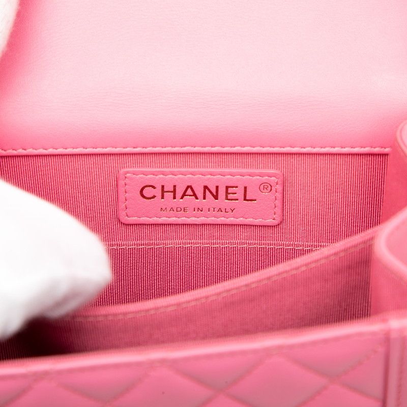 Chanel CC Logo Quilted Chain Shoulder Bag Pink Lambskin
