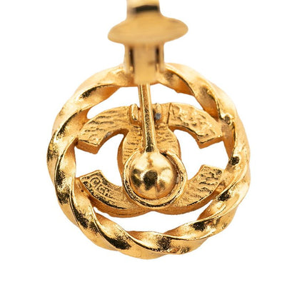 Chanel CC Logo Earrings Gold Plated Line Stone