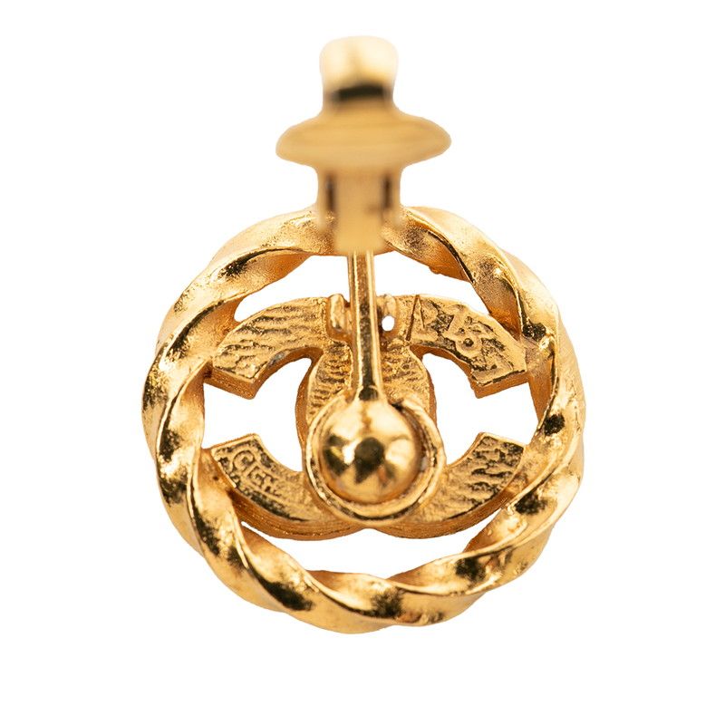 Chanel CC Logo Earrings Gold Plated Line Stone