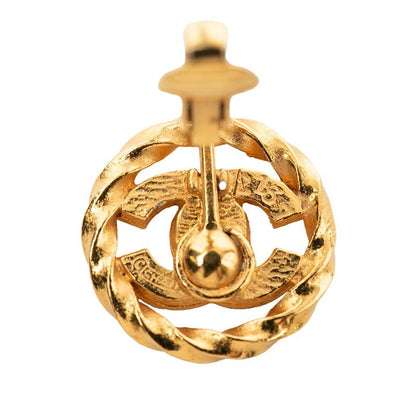 Chanel CC Logo Earrings Gold Plated Line Stone