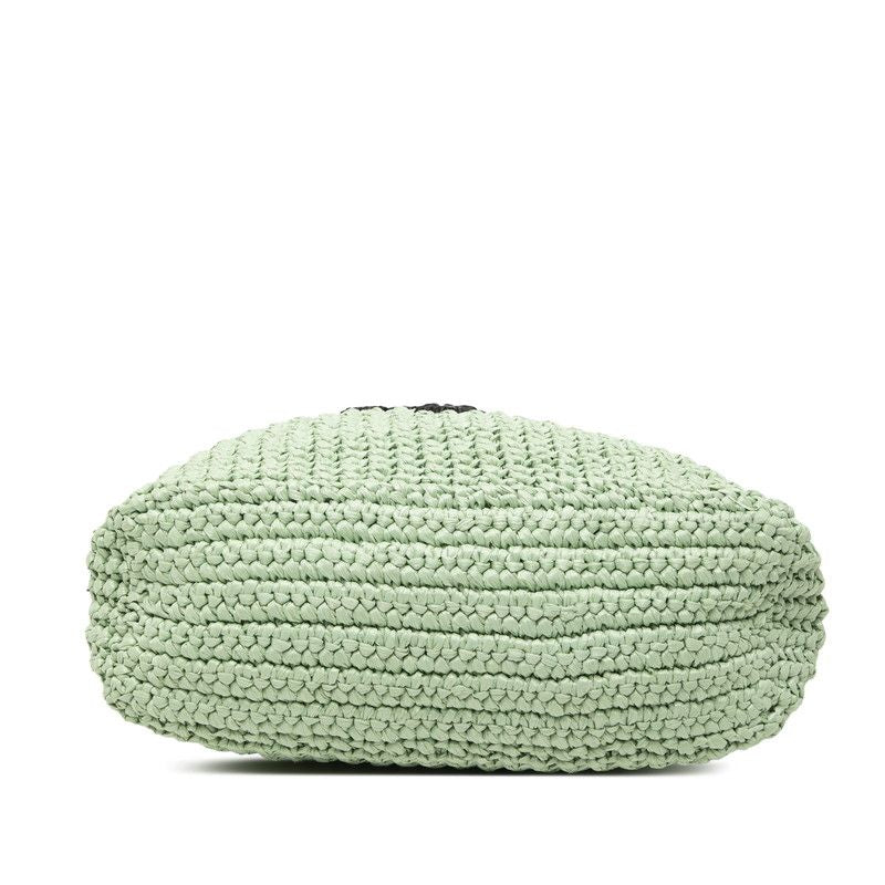 Prada Triangle Logo Small Crochet Tote Green Raffia