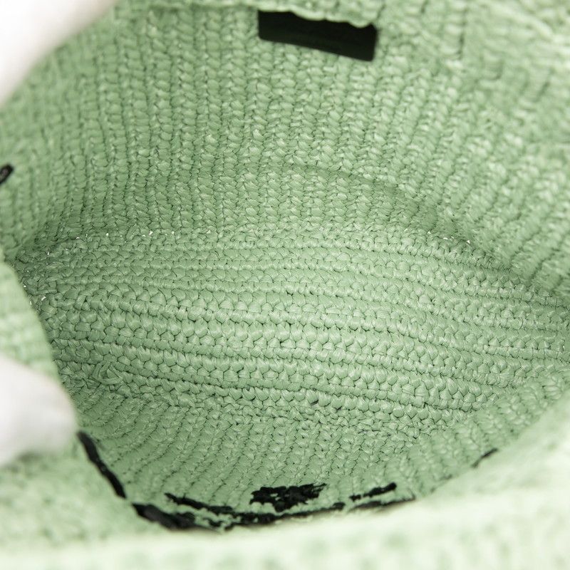 Prada Triangle Logo Small Crochet Tote Green Raffia
