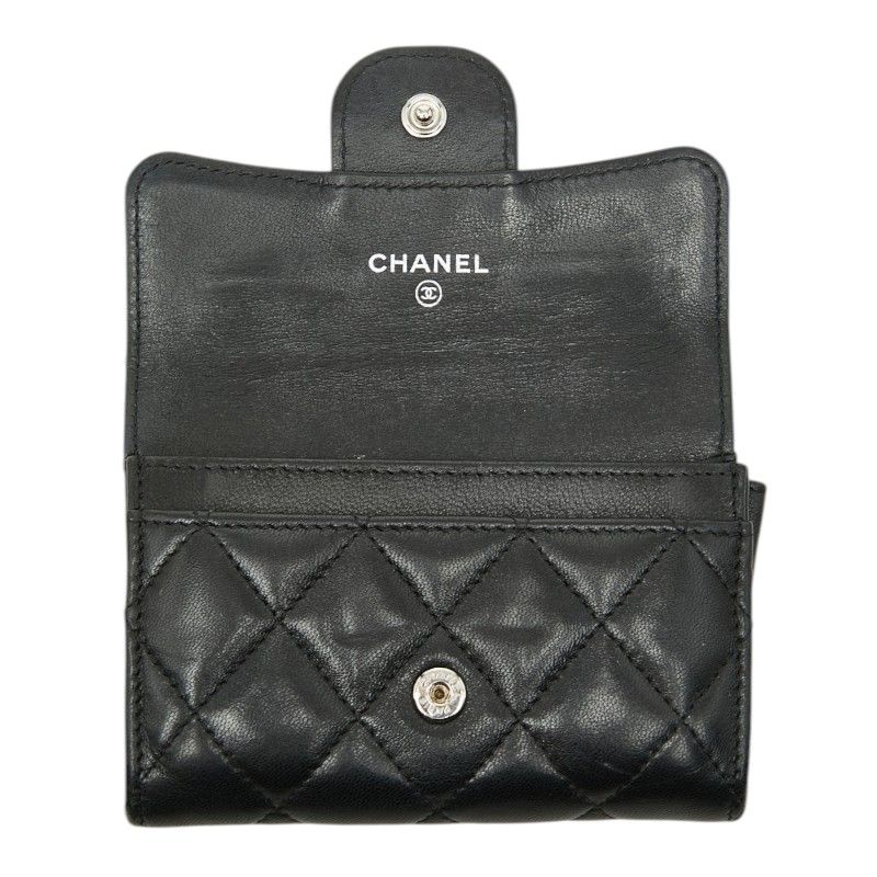 Chanel Quilted CC Logo Card Case Coin Purse Black Lambskin