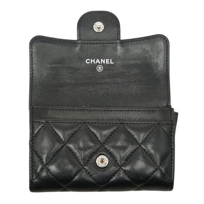 Chanel Quilted CC Logo Card Case Coin Purse Black Lambskin