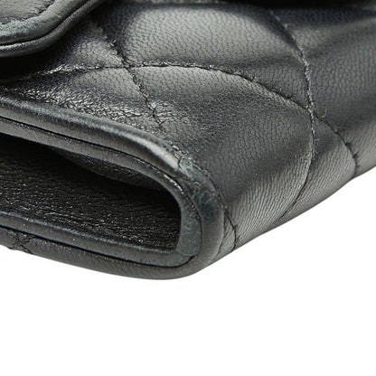 Chanel Quilted CC Logo Card Case Coin Purse Black Lambskin