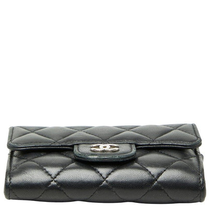 Chanel Quilted CC Logo Card Case Coin Purse Black Lambskin