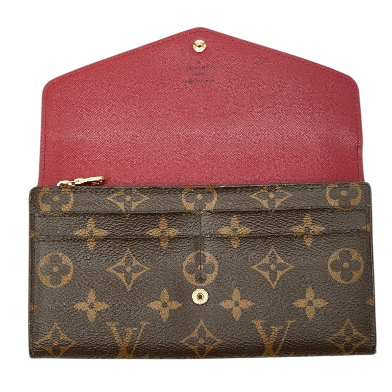 Louis Vuitton Monogram Portefeuille Sarah Wallet Brown Fuchsia Leather