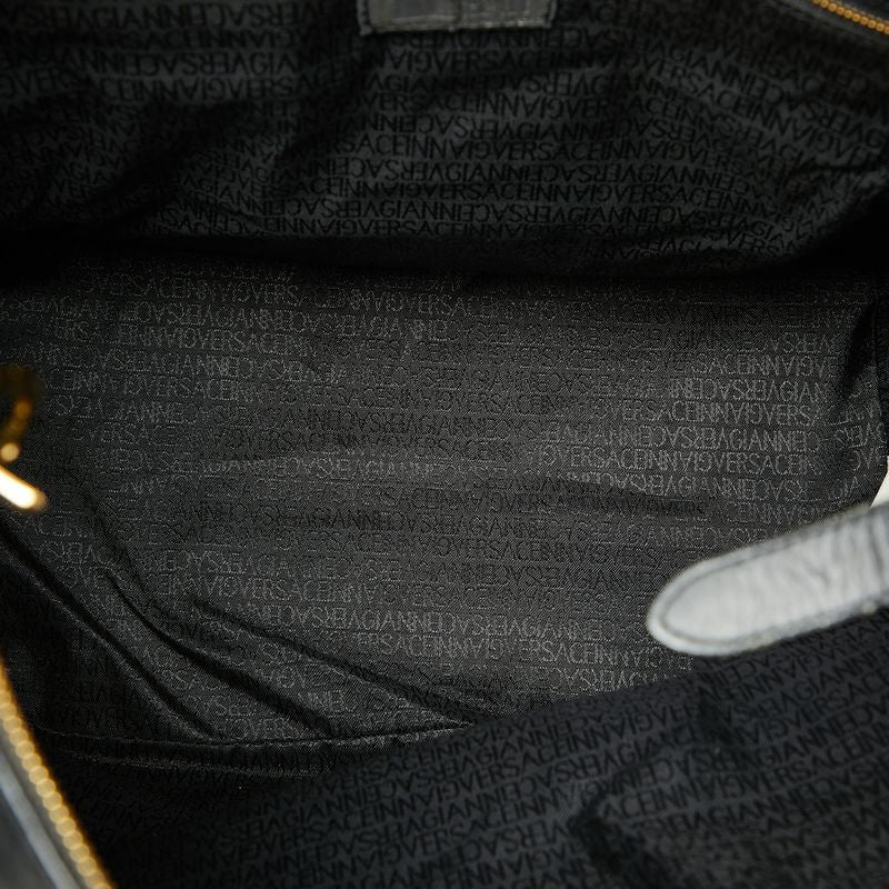 Versace Sunburst Greca Boston Bag Tote Black Gold Leather