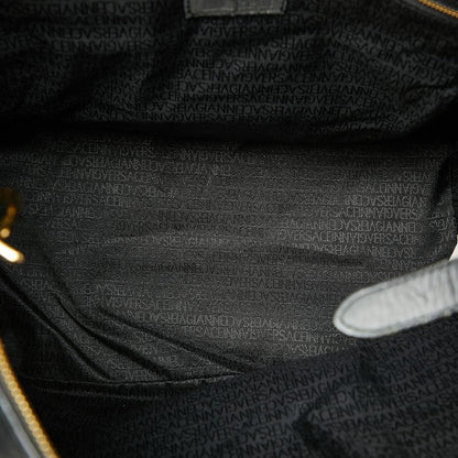 Versace Sunburst Greca Boston Bag Tote Black Gold Leather