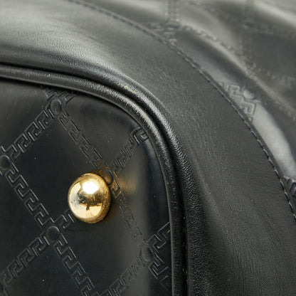 Versace Sunburst Greca Boston Bag Tote Black Gold Leather