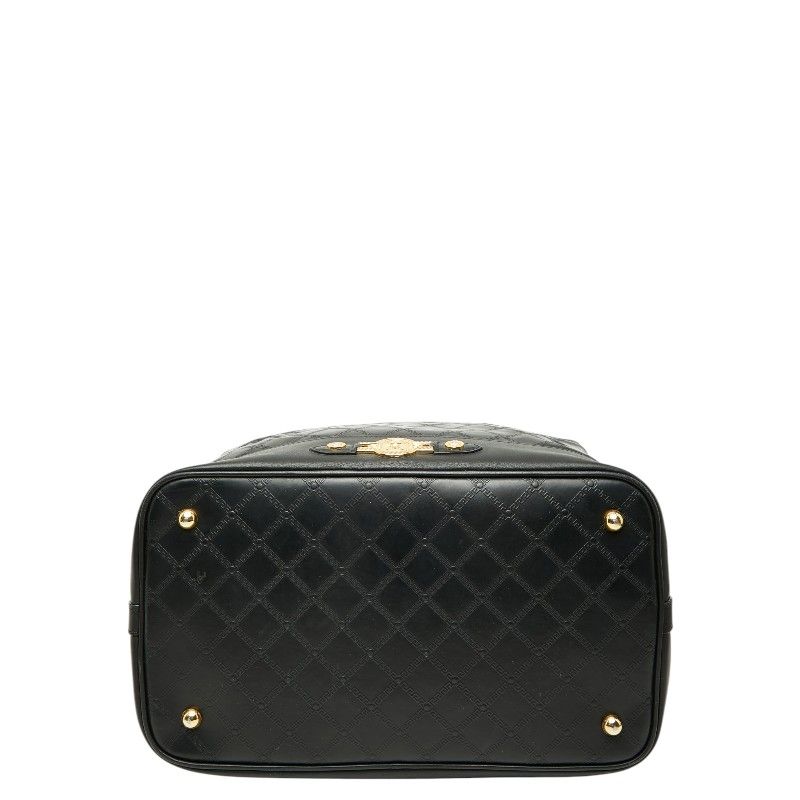 Versace Sunburst Greca Boston Bag Tote Black Gold Leather