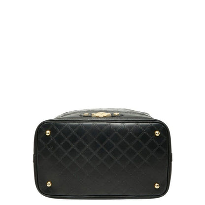 Versace Sunburst Greca Boston Bag Tote Black Gold Leather