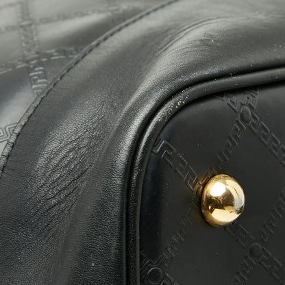 Versace Sunburst Greca Boston Bag Tote Black Gold Leather