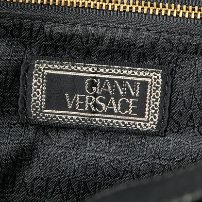 Versace Sunburst Greca Boston Bag Tote Black Gold Leather
