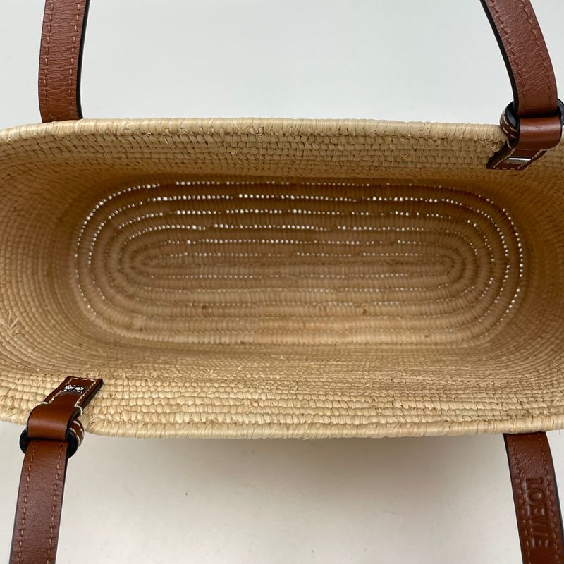 Loewe Basket Small Square Tote Raffia Natural Brown