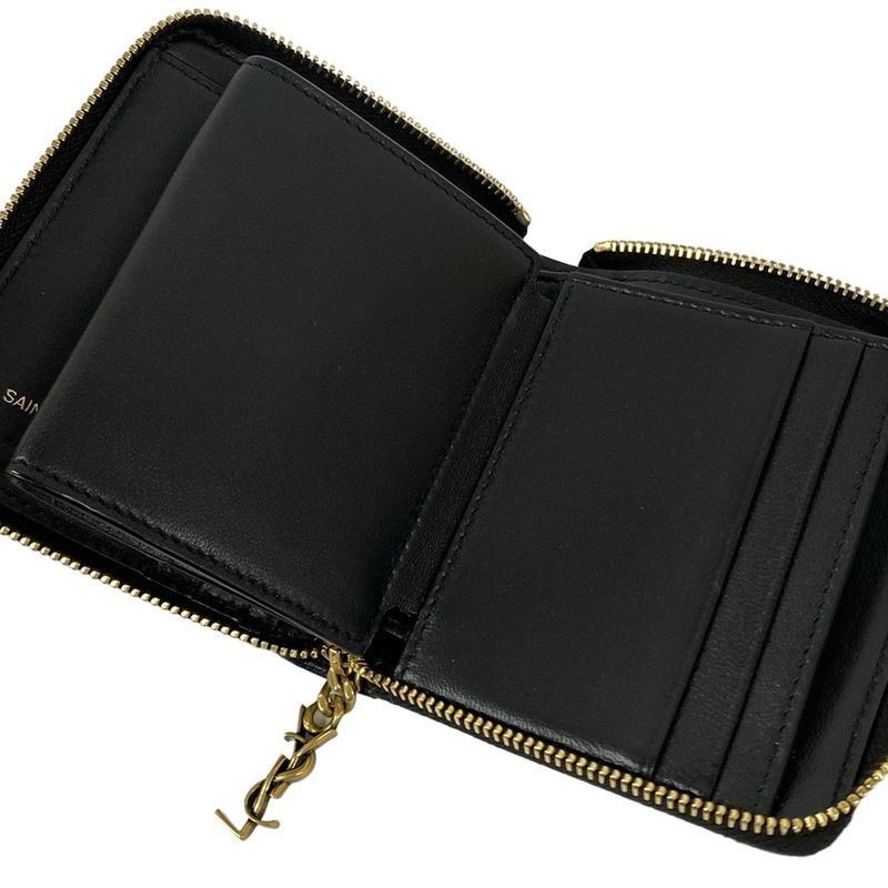 Saint Laurent Paris Bifold Wallet Black Zip Around Leather
