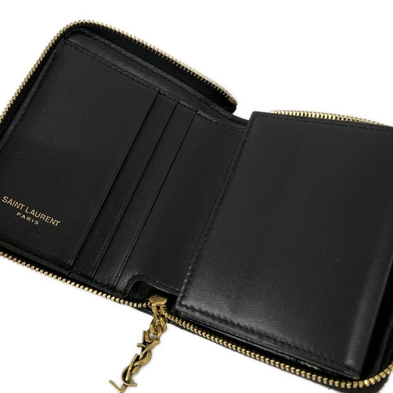 Saint Laurent Paris Bifold Wallet Black Zip Around Leather