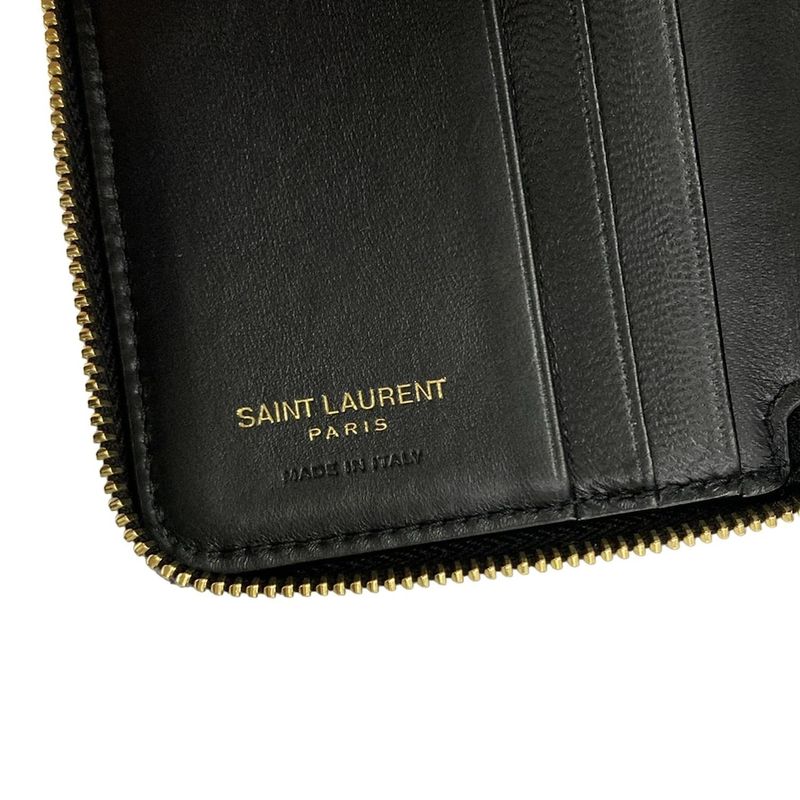 Saint Laurent Paris Bifold Wallet Black Zip Around Leather