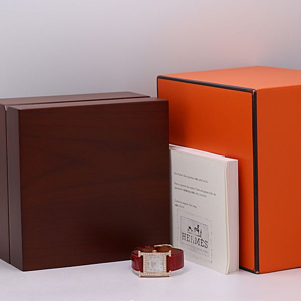 Hermes Watch PG Quartz White Shell Dial 18k 750 23.9 Tam