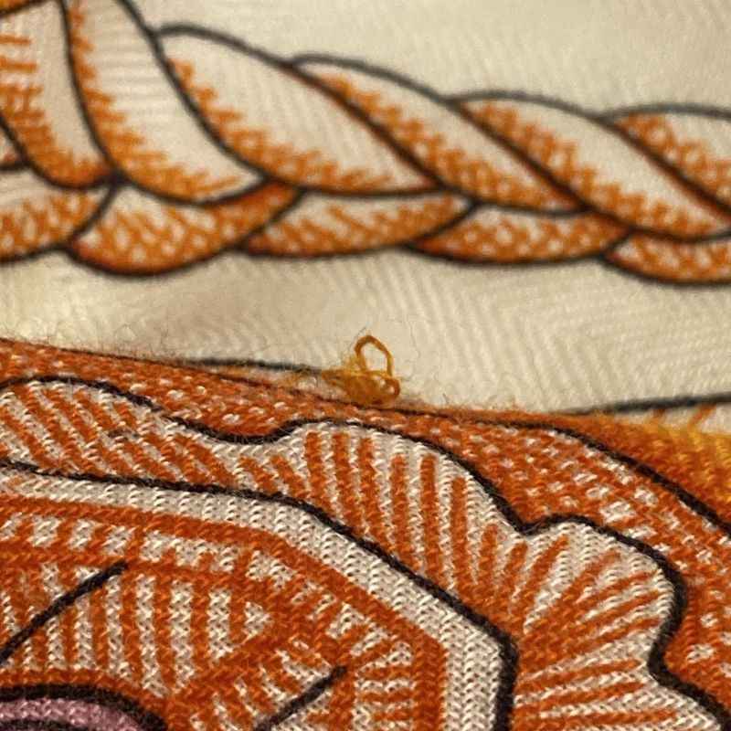 Hermes Scarf Losange Orange Ivory Multi Cashmere Silk