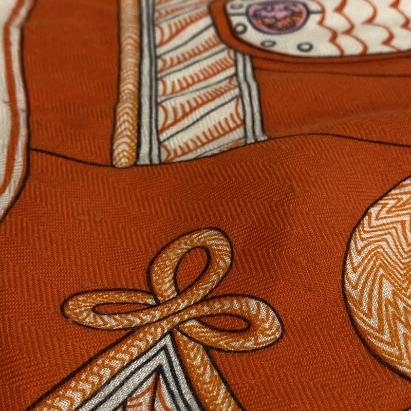 Hermes Scarf Losange Orange Ivory Multi Cashmere Silk