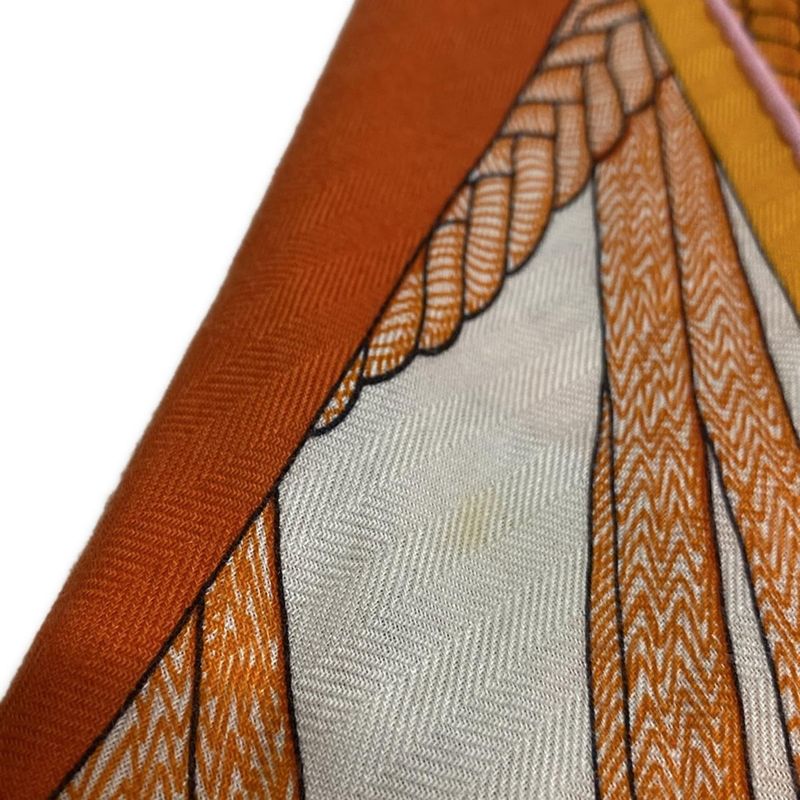 Hermes Scarf Losange Orange Ivory Multi Cashmere Silk
