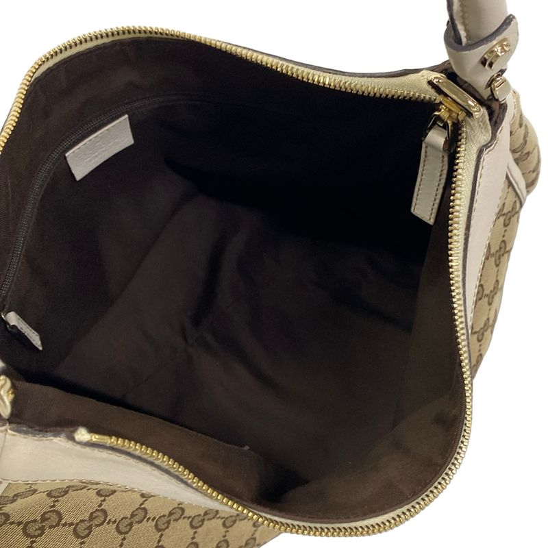 Gucci Handbag Abbey GG Pattern Dark Brown Beige Ivory Leather