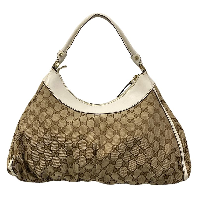 Gucci Handbag Abbey GG Pattern Dark Brown Beige Ivory Leather