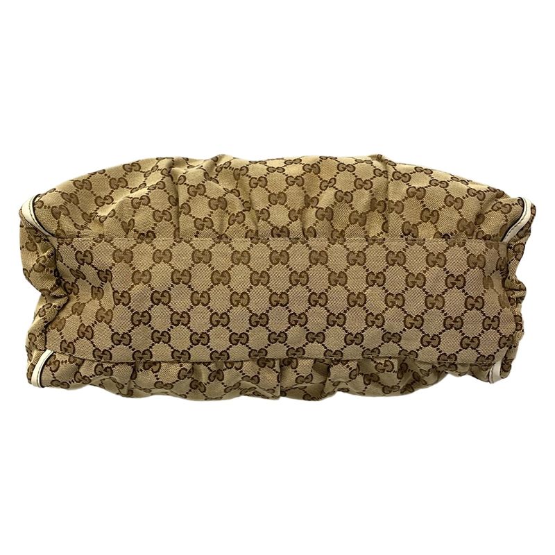 Gucci Handbag Abbey GG Pattern Dark Brown Beige Ivory Leather