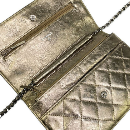 Chanel Wallet 2.55 Quilted Gold Chain Silver