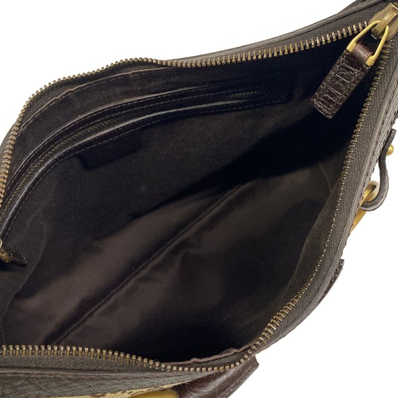 Gucci Handbag Horsebit GG Pattern Dark Brown Beige Leather