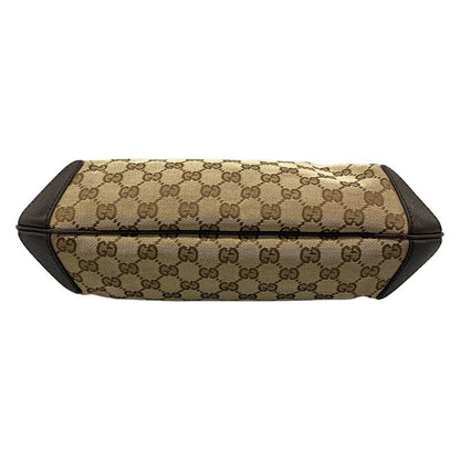 Gucci Handbag Horsebit GG Pattern Dark Brown Beige Leather