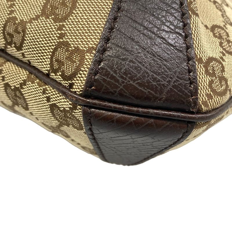 Gucci Handbag Horsebit GG Pattern Dark Brown Beige Leather