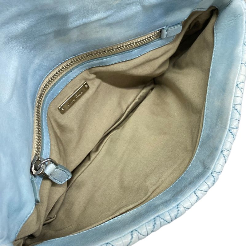 Miu Miu Shoulder Bag Miu Crystal Light Blue Leather
